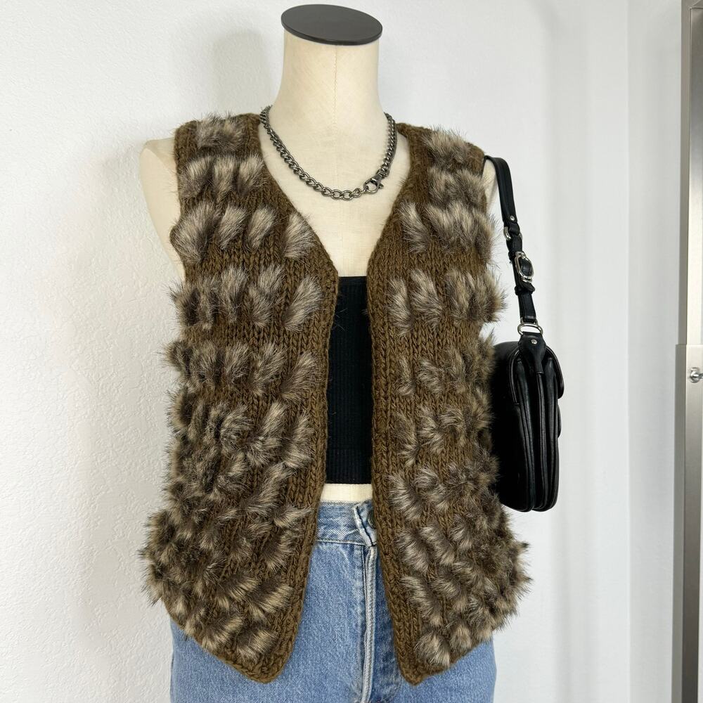 Jack by BB Dakota Fairycore Faux Fur Knit Vest Open